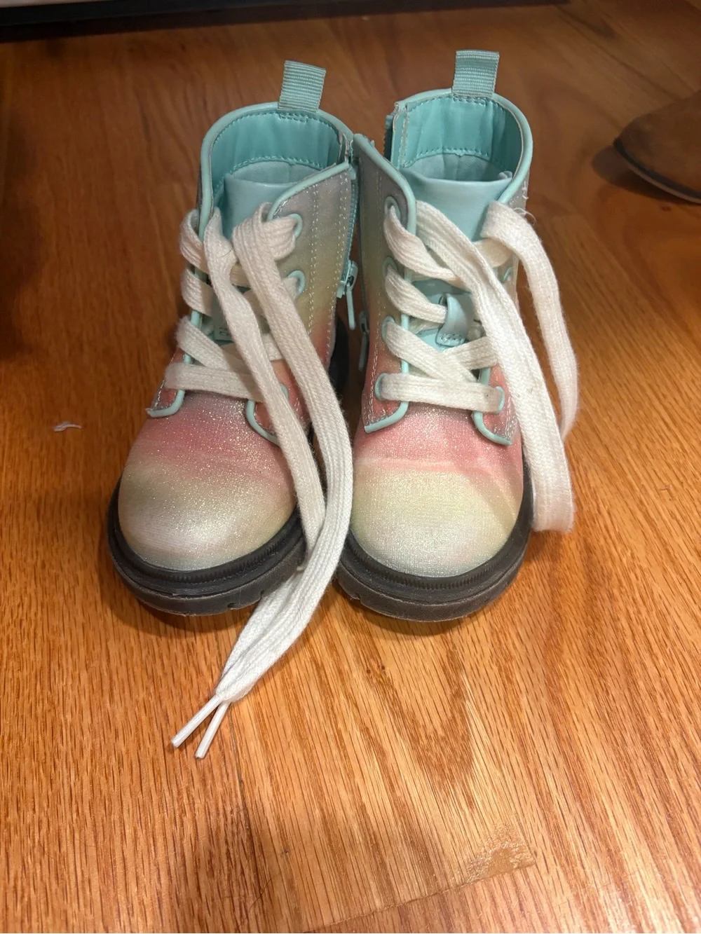 Cat & Jack Pastel Ombre Glitter Lace-Up Kids Boots in Mint and Pink
